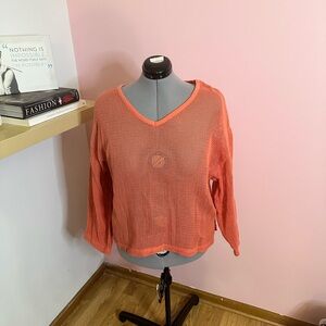 Chico's Orange Open Waffle Knit 100% Cotton Top Size 3
